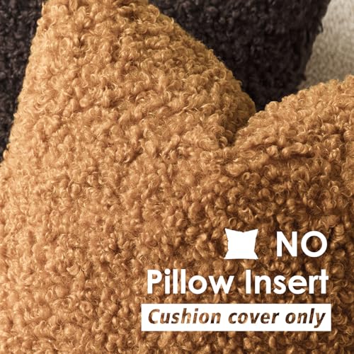 Image of Foindtower Set of 2 Curly Teddy Wool Pillow Covers Decorative Boucle Textured Lumbar Throw Pillow Faux Fur Sherpa Pillowcases Sheepskin Fuzzy Cushion Case for Sofa Bedroom Car 12 inchx20 inch Orange