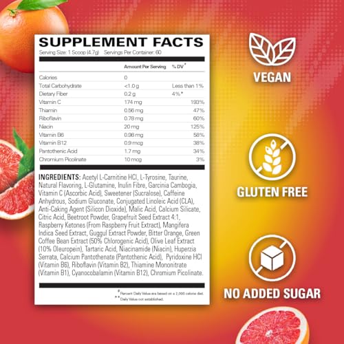 Image of EHP Labs OxyShred Pre Workout Powder - Preworkout Powder with L Glutamine & Acetyl L Carnitine, Energy Boost Drink - Pink Grapefruit, 60 Servings