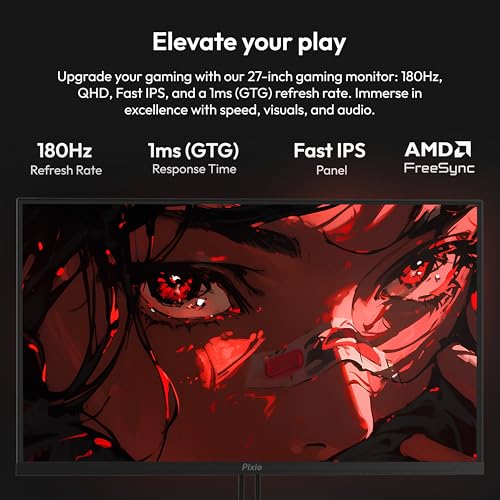 Image of Pixio PX278 Wave 27 inch 180Hz Refresh Rate Quad HD 1440p Resolution Fast IPS Panel 1ms GTG Response Time Built-in Speakers Gaming Monitor with AMD FreeSync