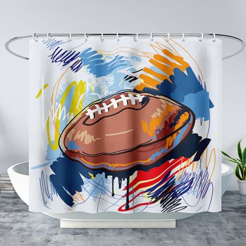 AILONEN Rugby Boys Shower Curtain,Colorful American Football Shower Curtain Kids Bathroom 48