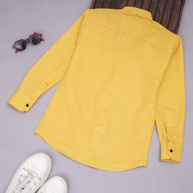 Image of Boy's Kids Regular Fit Solid Pattern Cotton Shirt with Pocket Collared Neck Long Sleeve Button Down Closure Type and Standard Length | Boys Cotton T-Shirts Set | Shirt for Boy
