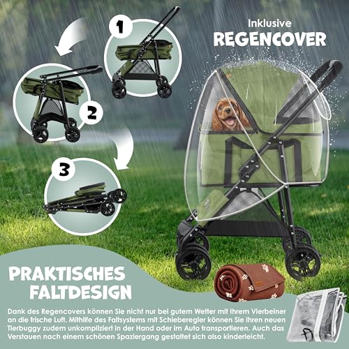 LOVPET® Hundewagen 2in1 Hundebuggy Hundebox Tragetasche Faltbar klappbar bis 20kg, mit 360°Drehrädern Inkl. Netzfenstern Getränkehalter, Regenschutzabdeckung & Kuscheldecke, Jogger Buggy für Haustiere