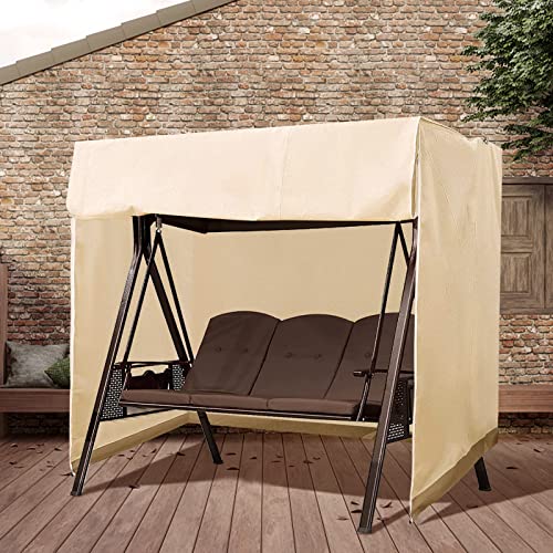Boyspringg Outdoor Swing Cover, Swing Cover 3 Seater Waterproof, 87X49X 67 Inch ,Porch Swing Cover For Outdoor Furniture,Durable Waterproof Uv Resistant Weather Protector (Beige&Coffee) #TOP6