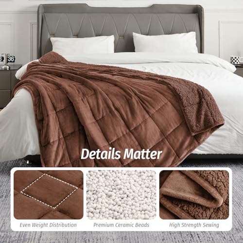 Image of Wemore Sherpa Fleece Weighted Blanket for Adult, 15 lbs Dual Sided Cozy Fluffy Heavy Blanket, Ultra Fuzzy Throw Blanket with Soft Plush Flannel Top, 60 x 80 inches, Coffee Brown on Both Sides