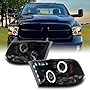AKKON - For Dodge Ram Pickup Truck Black Smoke Dual Halo Ring LED Projector Headlights Replacement Left + Right