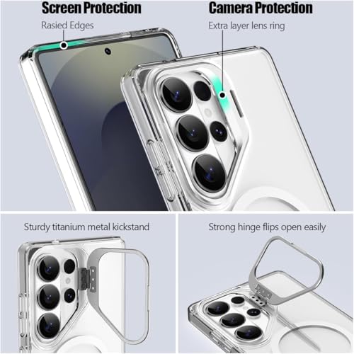 Image of DIZORO Compatible with Samsung Galaxy S26 Ultra Case, Compatible with Magsafe, Wireless Charging,with Camera Stand,Military Grade Drop Tested,Translucent Hard Back Soft Edge Back Cover (White)