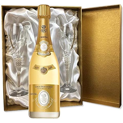 Louis Roederer Cristal Brut Vintage Champagne 75cl in Gold Presentation Set With Flutes Cover