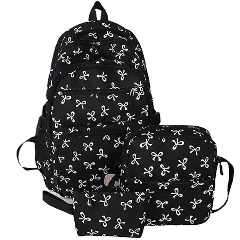 Coquette Bow Backpack，Bow Backpack 3pcs Set Cute Kawaii Backpack Set Large Capacity(black)