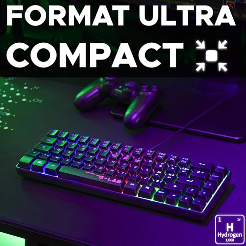 The G-Lab Keyz Hydrogen, tastiera Gamer 60%, tastiera semi-meccanica cablata Azerty, retroilluminazione multicolore, mini tastiera gamer silenziosa, formato compatto TKL, PC/PS5 (nero) - Tastiera gaming - Immagine 1