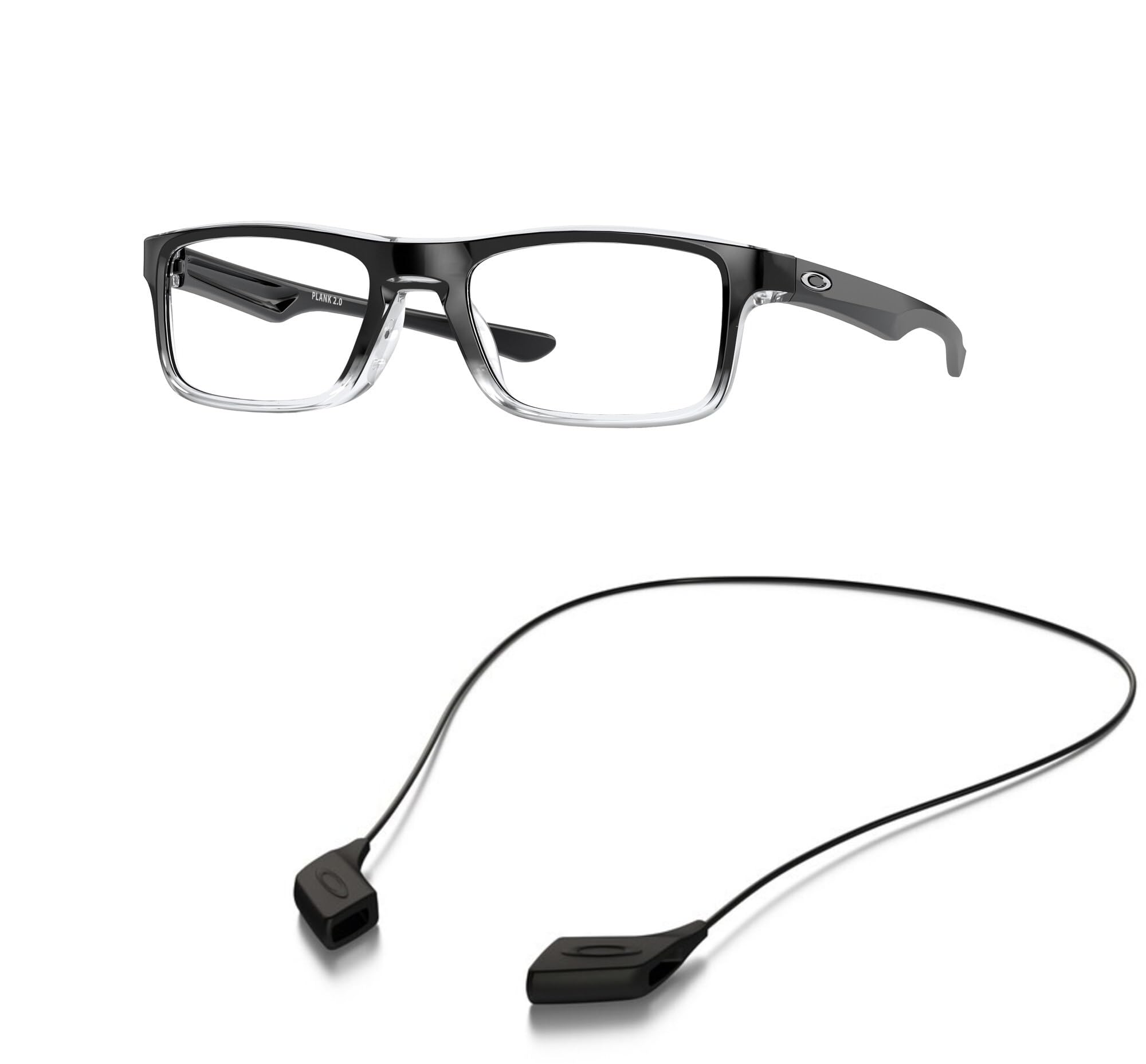 OakleyOX8081 Eyeglasses Bundle: OX 8081 808112 Plank 2.0 Polished Black Clear and Large Black leash Accessory kit
