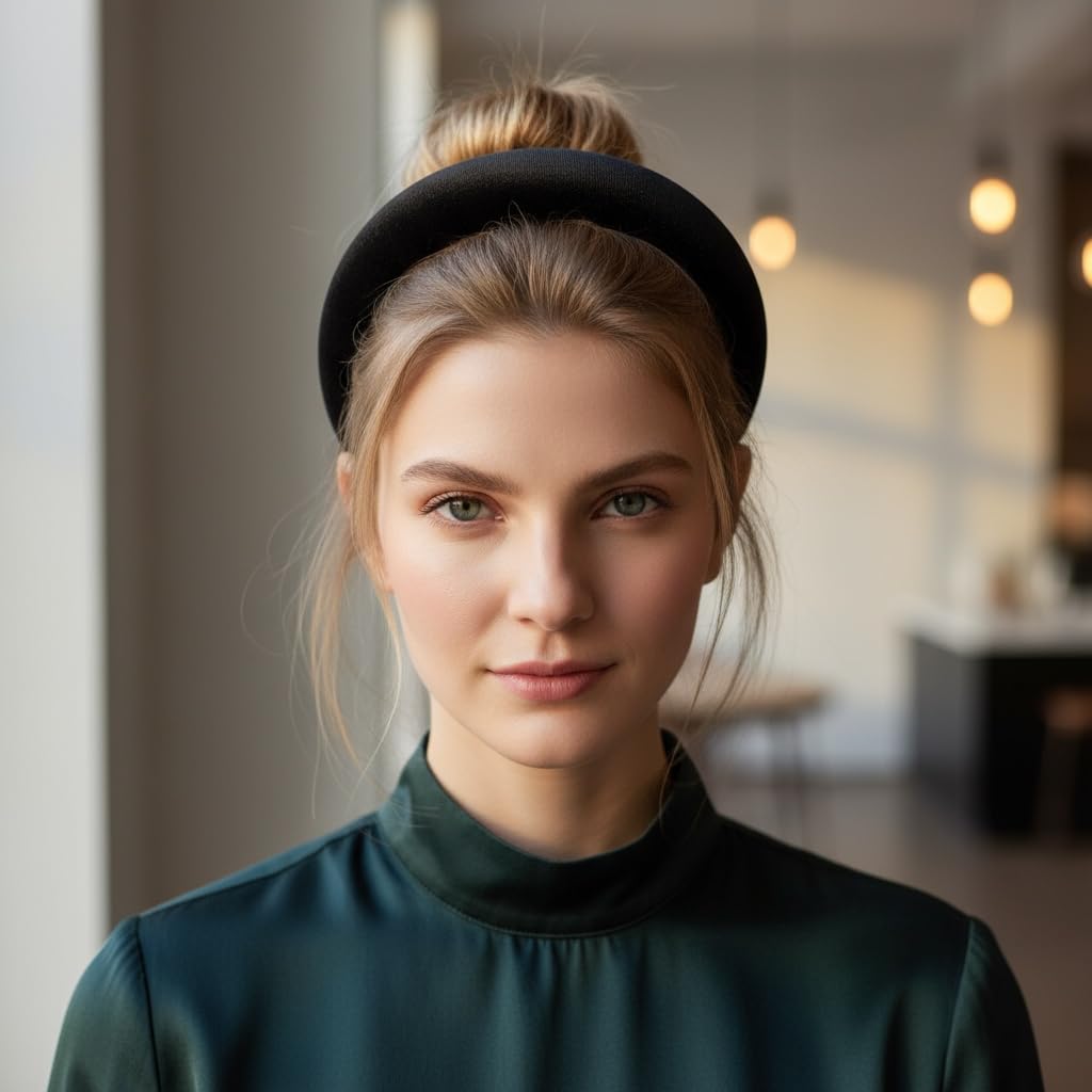 Leonyvie Women Velvet Padded Puffy Soft Headband, Black Thin Headband (2.5 Cm Wide) - Image 7 thumbnail