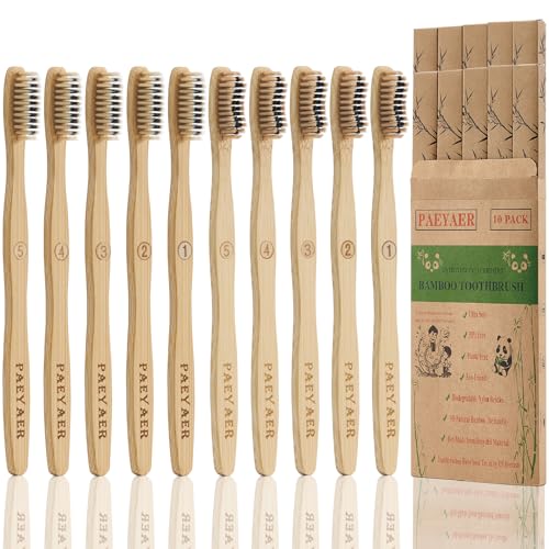 10 Count Bamboo Charcoal Toothbrushes (Soft/Medium)