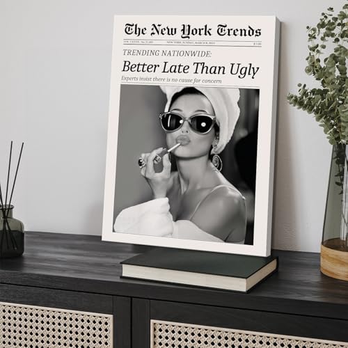 Dazzlewall Framed New York Trends Wall Art, Black and White Newspaper Better Late Than Ugly Funky Feminist Poster for Living Room Bedroom 12x16 in - Cosy Home Interiors Dazzlewall Framed New York Trends Wall Art, Black and White Newspaper Better Late Than Ugly Funky Feminist Poster for Living Room Bedroom 12x16 in - Image 2