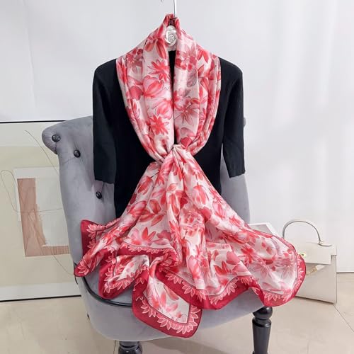 MINIDORA Silk Feeling Lightweight Scarves for Women Long Elegant Floral Pattern Head Wrap Shawls2