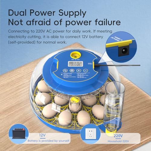 Incubators for Hatching Eggs Automatic Egg Incubator with Temperature Control Humidity Display 12 18 48 Egg Capacity for Chicken Duck Goose Eggs Digital Display Auto Turner 360° View (Blue, 18 Egg)