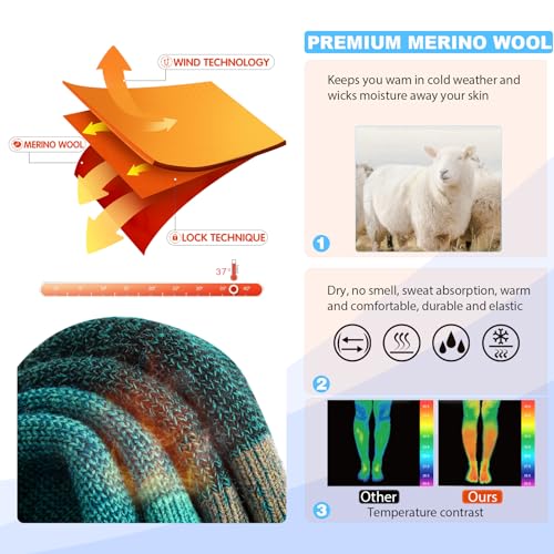 Image of Hylaea Merino Wool Ski Socks, Cold Weather Socks for Snowboarding, Snow, Winter, Thermal Knee-high Warm Socks, Hunting