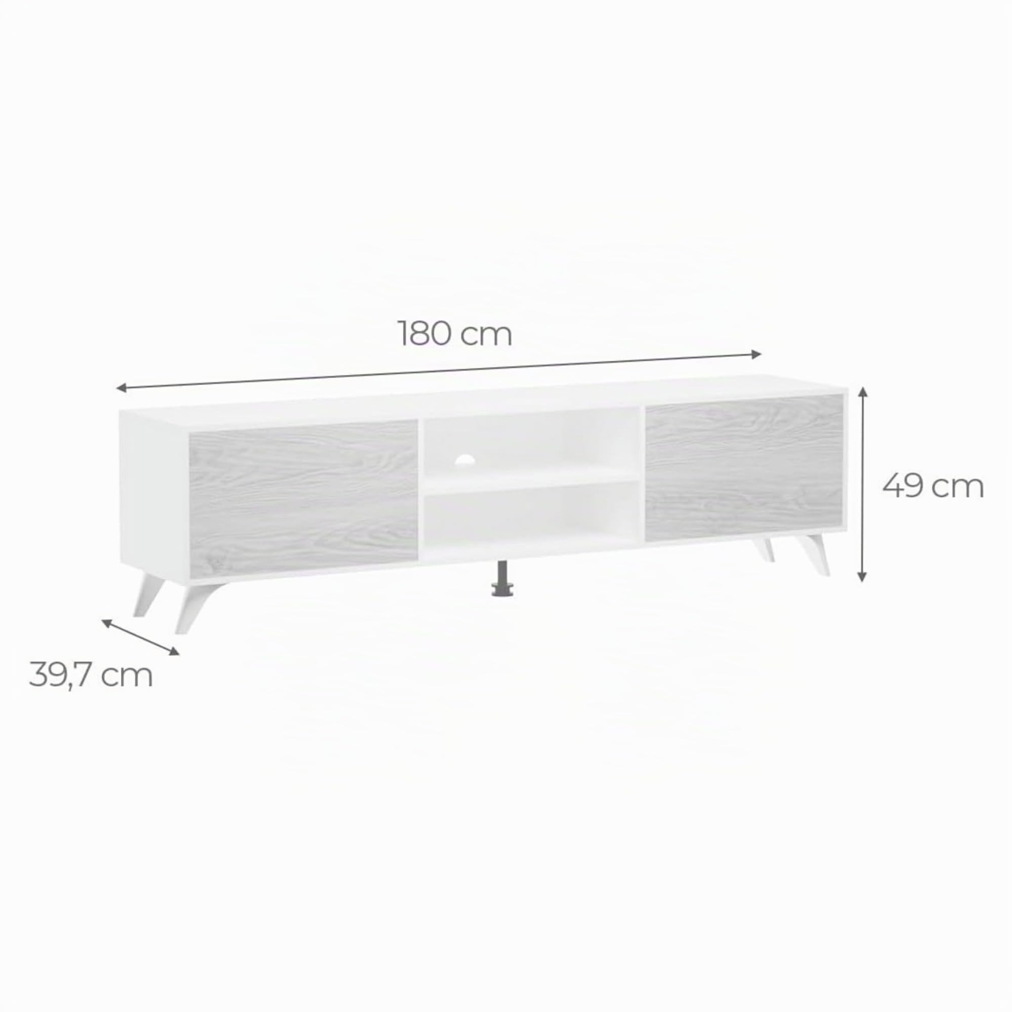 Mueble de TV de Diseño Nórdico, 2 Compartimentos de Almacenamiento y 2 Puertas, Mauvella - Rayas, 49cm (Alto) x 180cm (Ancho) x 40cm (Fondo)