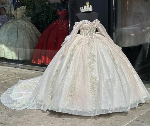 Elegant See Through Waist Ball Gown Quinceanera Wedding Party Dresses Detachable Puffy Sleeve Lace 20253