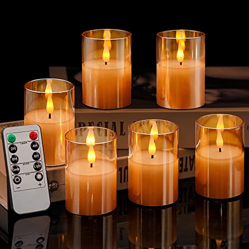 VIODAIM 6Pack Glass Flickering Flameless Candles...