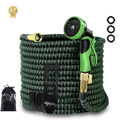 100-ft-Expandable-Garden-Hose-Kink-Free-Flexible-Water-Hose-100ft-with-10-Pattern-Spray-Nozzle-34-Solid-Brass-Connectors-Retractable-Latex-Core-Lightweight-Expanding-Hose