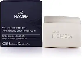 Caixa de Sabonetes em Barra 2 em 1 Corpo e Barba, 3 Unidades de 110g, Natura Homem