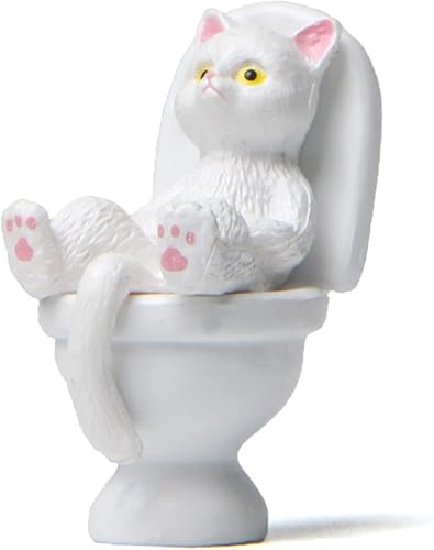 Gaweb Figura de gato en miniatura sentado en el inodoro  Figura decorativa para pastel infantil, figura decorativa en miniatura, gato, animal,
