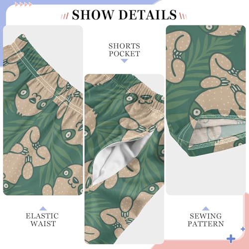ZZXXB Sloth Palm Leaves Boys Long Pants Soft Trousers Elastic Waist Kids Lounge Bottoms with Pockets S-XL4