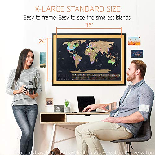Travelization TMAP01 Xl Scratch Off Map Of The World With Flags - 36 X 24 Easy To Frame Scratch Off World Map Wall Art Poster thumb #1