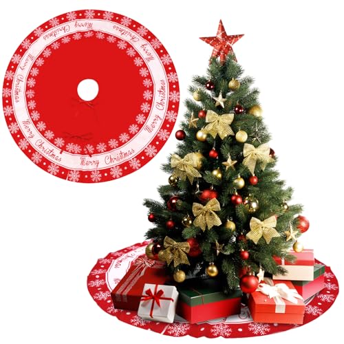 Zatixbu Falda de Árbol de Navidad Roja 90cm, Cubre Pie Navideño con Copos de Nieve, Suave y Reutilizable para Decoración Fiesta Navidad y Año Nuevo