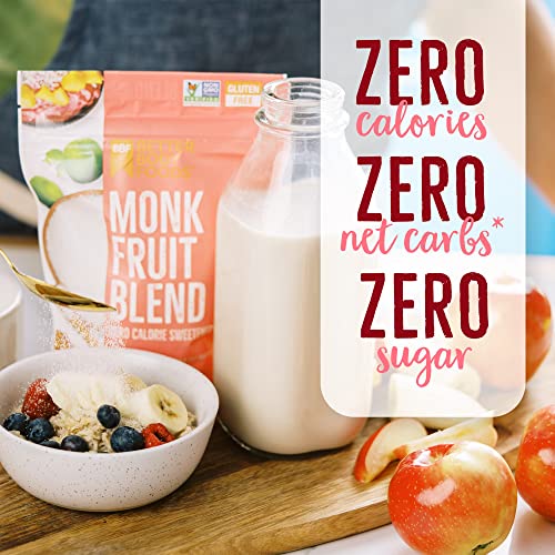 Betterbody Foods Monk Fruit Sweetener Blend, Raw Cane Sugar Substitute, Zero Calorie, Keto Diet Friendly, Zero Net Carbs, Zero Glycemic, Baking, Extract, Sugar Replacement, 1Lb, 16 Oz #TOP1
