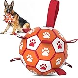 Diman Dog Soccer Ball Toys:屋内屋外プレイ用ストラップ付き犬用ボール、小中型、わんちゃん誕生日ギフト、綱引き用インタラクティブペットおもちゃ(7インチ)