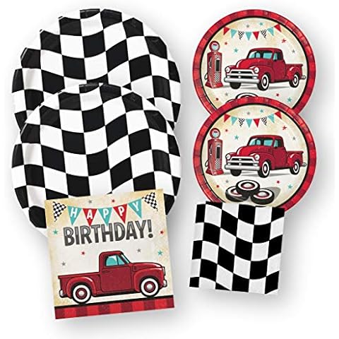 Red Truck Racing Birthday Party Supplies, Paper Plates Napkins Set, 64 Pieces Cover