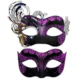 Seglorwy 仮面舞踏会マスク カップル用 レディース メンズ ベネチアンマルディグラ ハロウィン クリスマスパーティー カップル 仮面舞踏会マスク(パープルスワン)