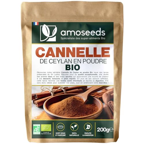 Cannelle de Ceylan en poudre BIO 200G | Moulue, pure, naturelle, sans additifs | Saveurs intenses | Qualité Supérieure
