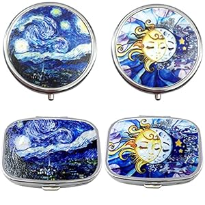 4 stuks metalen pillendoosjes, rond/rechthoekig, klein met spiegel, 2 of 3 vakken, draagbare pillendoosjes, medicijnen, tablet-organizer, case, organizer voor dagelijks gebruik en reizen
