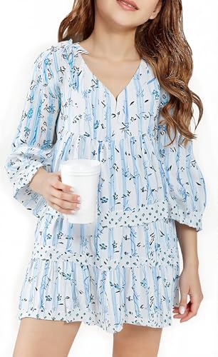 SELINK Girls Ruffle 3/4 Sleeve Dresses Kids Cute V Neck Casual Tribal Print Babydoll Boho Mini Dress