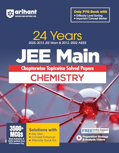 Image of Arihant 24 Years JEE Main Physics, Chemistry and Maths Chapterwise Topicwise PYQ with 3500+ MCQ, Verified Answer by NTA, Solution with Key Idea, ... Level Sorting of PYQ | For exam 2025-26