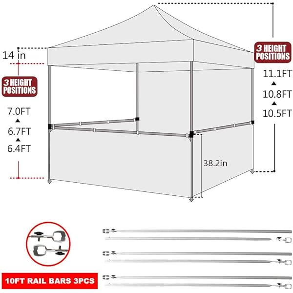 Eurmax usa 10×10 pop up booth canopy tent commercial instant canopies with 1 full sidewall 3 half walls and roller bag with 4 sandbags 3 cross barblack  urban country home decor