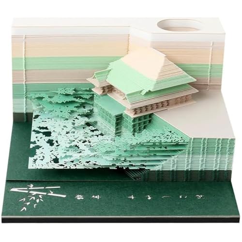 3D メモ帳 JQEJDKE 3D 付箋 ペンホルダー付き芸術的パッド 切り離せる ペーパークラフトビルディングブロック 多機能ポストノート オフィスホームデコレーション用メモパッド (清水寺-緑)
