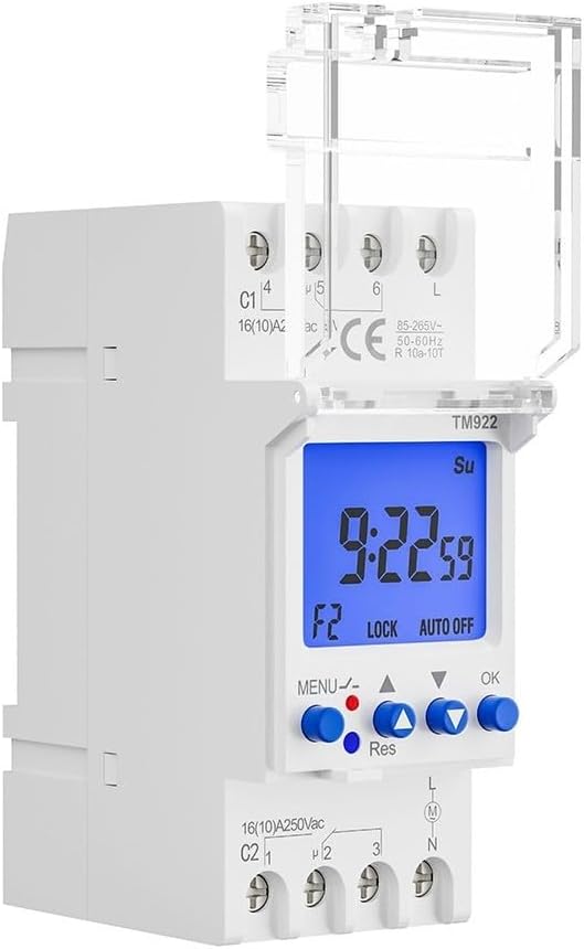 Rear view of the TM922 timer showing the DIN rail mounting mechanism.