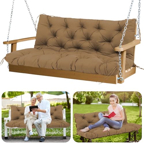 Image of Waterproof Outdoor Swing Cushions 2-3 Seater Replacement Thicken 5 inch Porch Swing Cushions 48 inch Bench Swing Cushion with Backres and Ties for Outdoor Furniture Patio Backyard Porch(Coffee)