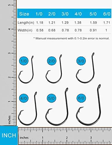 Facikono Circle Hooks Saltwater Catfish Bass Fishing Hooks, 180pcs Octopus Offset Fishing Hooks with 5pcs Power Clips - Image 4