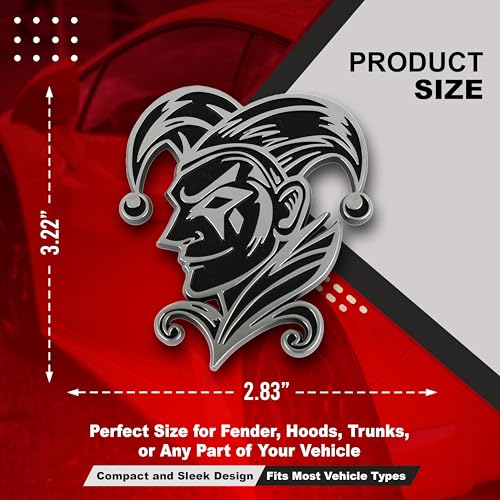 Image of Joker Emblem 3D Jester Badge - Custom Car Decal Sticker for Car, Truck, SUV - Durable Exterior Trunk, Hood, Fender (Set of 2) (Chrome)