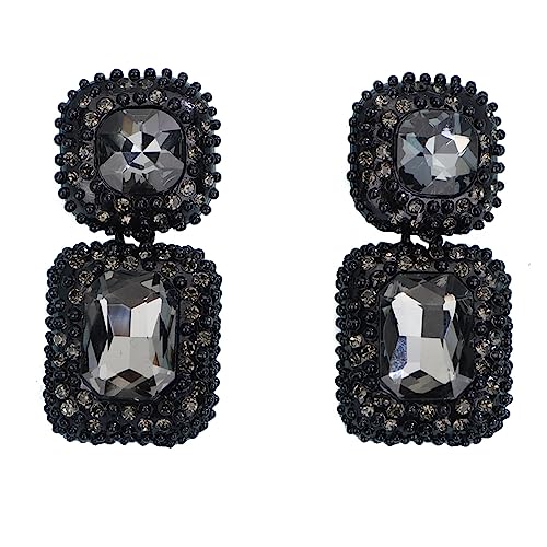 Denifery Vintage Black Rhinestone Statement Earrings Fancy Crystal Rectangle Drop Dangle Earrings Halloween Evening Prom Pageant Earrings for Women