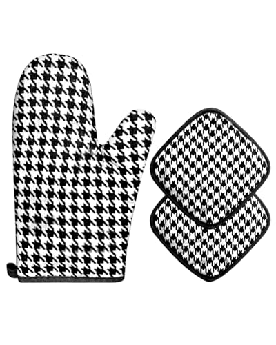 HW CASA Set di 1 guanto da forno + 2 presine resistenti al calore (1200°C) - ignifughi - Cotone naturale e materiali atossici - Protezione avanzata per cucina e forno NERO