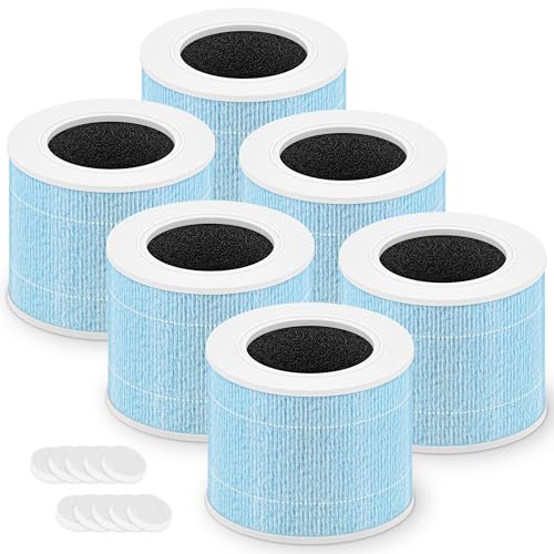 Core Mini Smoke Remover Replacement Filter for LEVOIT Core Mini and Core Mini-P Air Purifier, 3-in-1 H13 Grade True HEPA and Activated Carbon, Core Mini-RF-SR, 6 Filter & 10 Fragrance Sponge, Blue