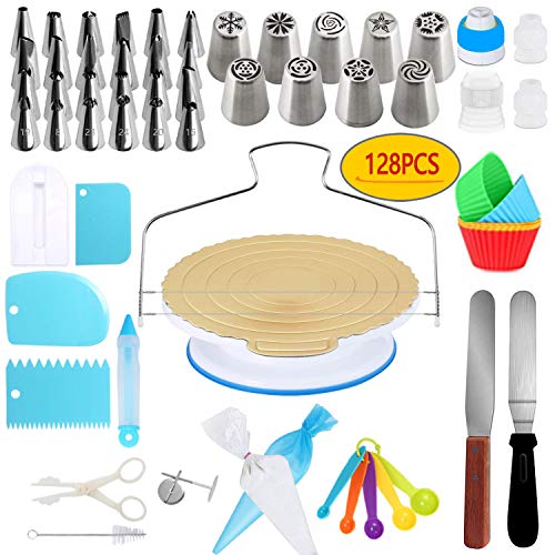 Cake Decorating Supplies Kit- 128 PCS Completed Decorating Set With Stands, Piping Tips, Pastry Bags,All-In-One Cake Decorating Set For Beginners And Professional