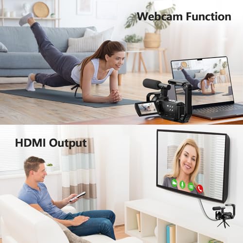 Image of Camcorder Video Cameras, 5K 56MP Vlogging Camera with Night Vision, WiFi, 3 inch 270 Rotatable Touchscreen Vlog Camera Youtube with 64GB SD Card, Microphone, Stabilizer, Remote, Batteries, Tripod