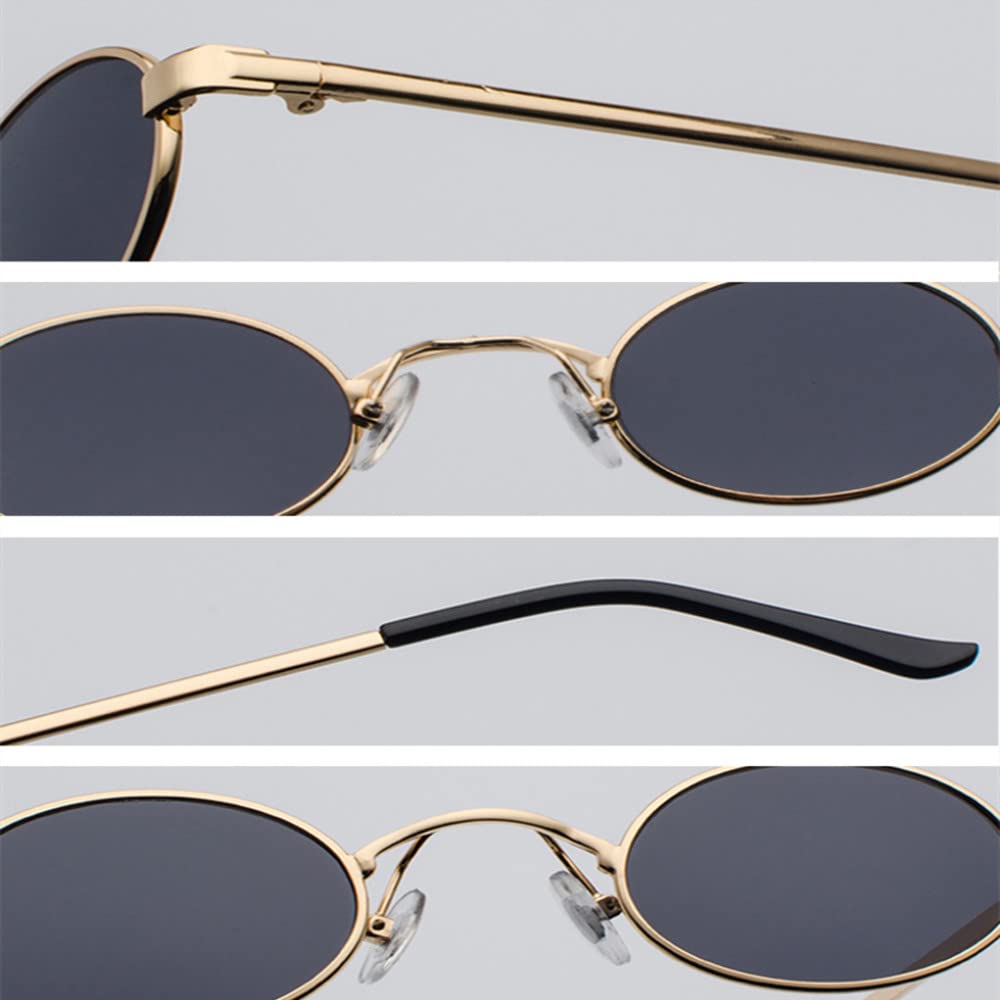 Trendige Sonnenbrille, Klassische ovale Sonnenbrille mit kleinem Rahmen für Herren, Metall-Punk-Sonnenbrille, Damen, Retro-Sonnenbrille, runde Brille, Steampunk, UV400, C6 Schwarz, transparent, wie