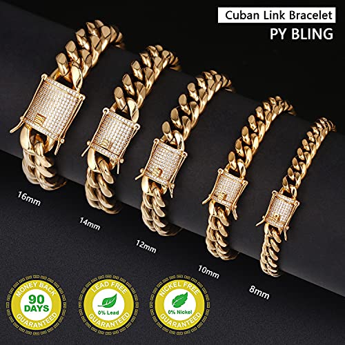 Heavy Stainless Steel Miami Cuban Link Bracelet 8mm-16mm 14k Real Gold Plated with Lab Diamond Clasp Premium Hip Hop Jewelry For Men Women with Gift Box3